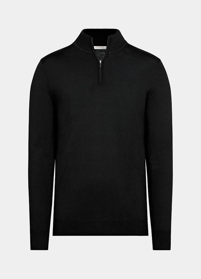 SUITSUPPLY Pure Wool Black Merino Half Zip