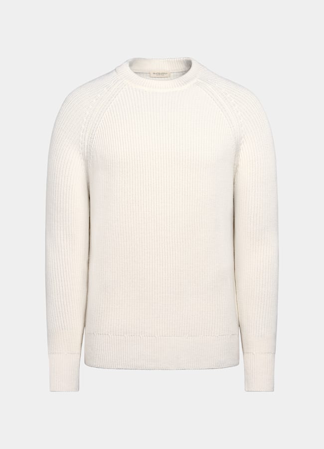 SUITSUPPLY Pure Wool Off-White Merino Ribbed Crewneck