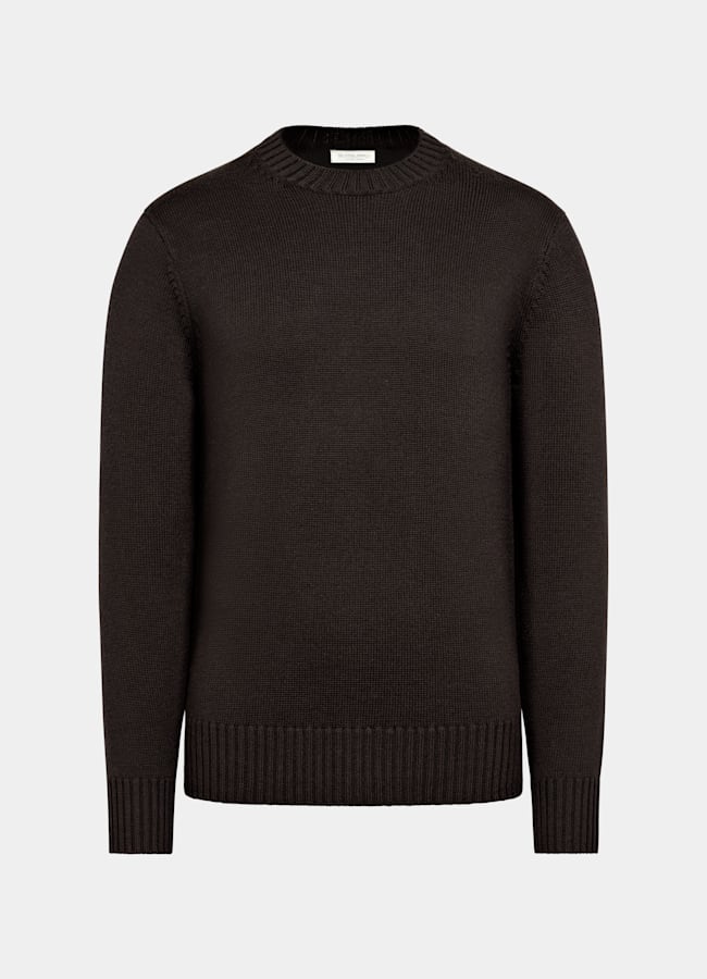 SUITSUPPLY Pure laine Pull col rond marron foncé