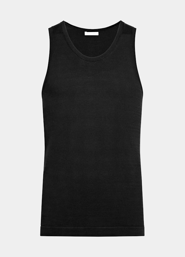 SUITSUPPLY Cotton Silk Black Knitted Tank Top