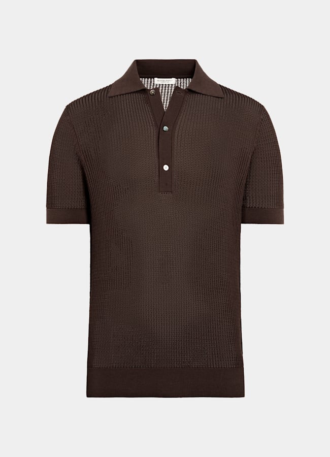 SUITSUPPLY Cotone e seta Maglietta polo marrone in crochet