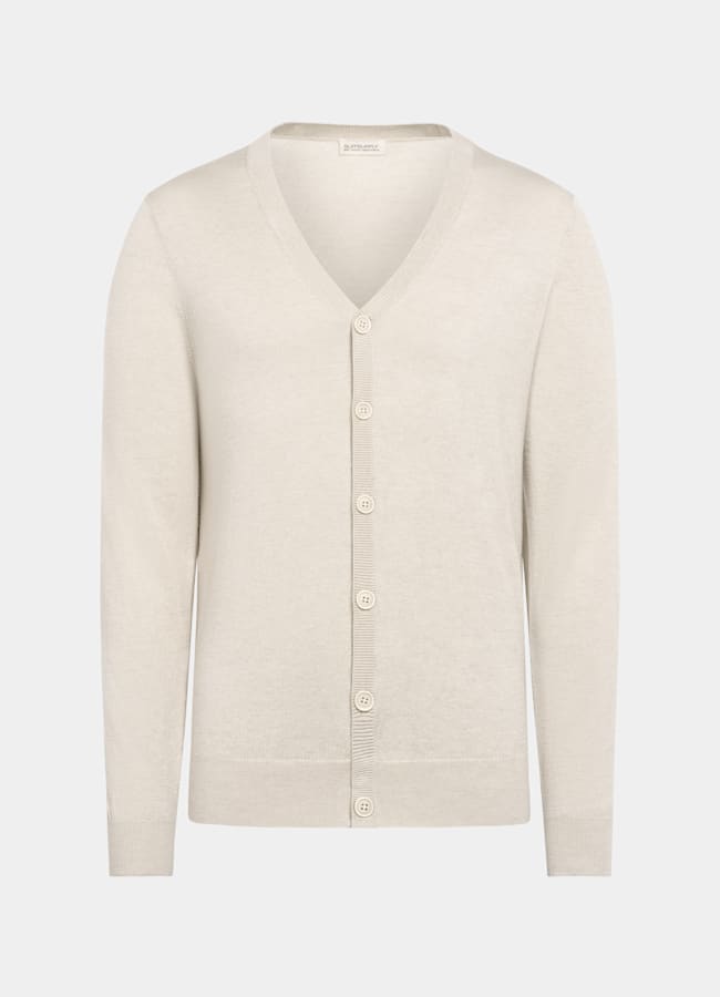 SUITSUPPLY Silk Wool Cashmere Sand V-Neck Cardigan