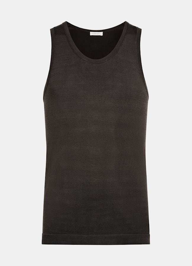 SUITSUPPLY Cotton Silk Dark Brown Knitted Tank Top