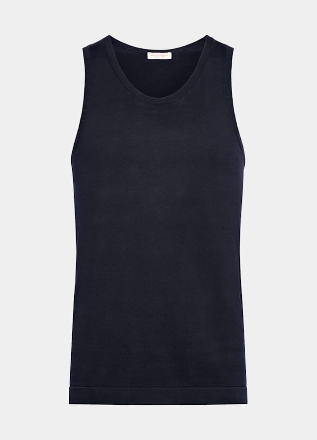 SUITSUPPLY Cotton Silk Navy Knitted Tank Top