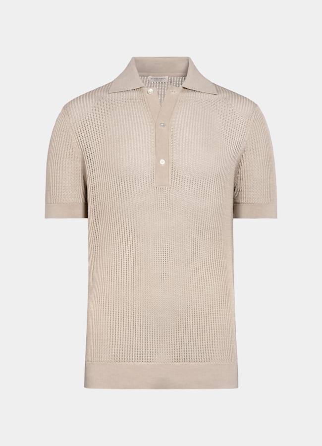 SUITSUPPLY Cotton Silk Sand Crochet Polo