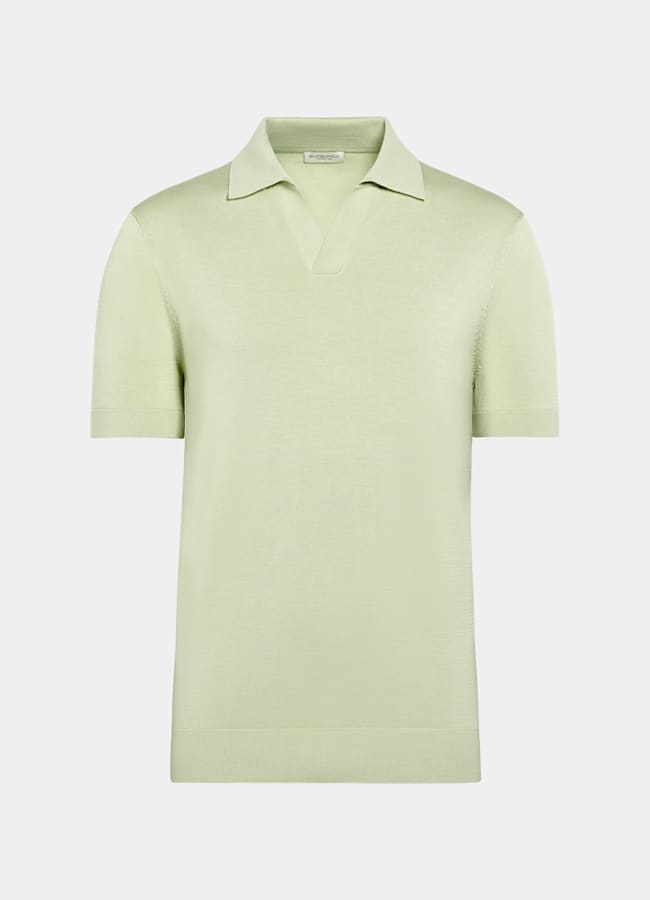 SUITSUPPLY Cotton Silk Light Green Buttonless Polo