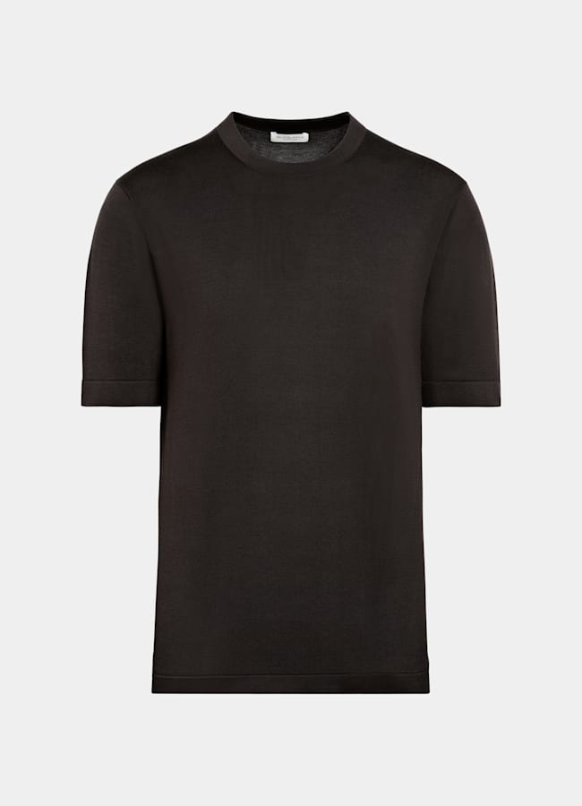 SUITSUPPLY Cotton Silk Dark Brown Short Sleeve Crewneck