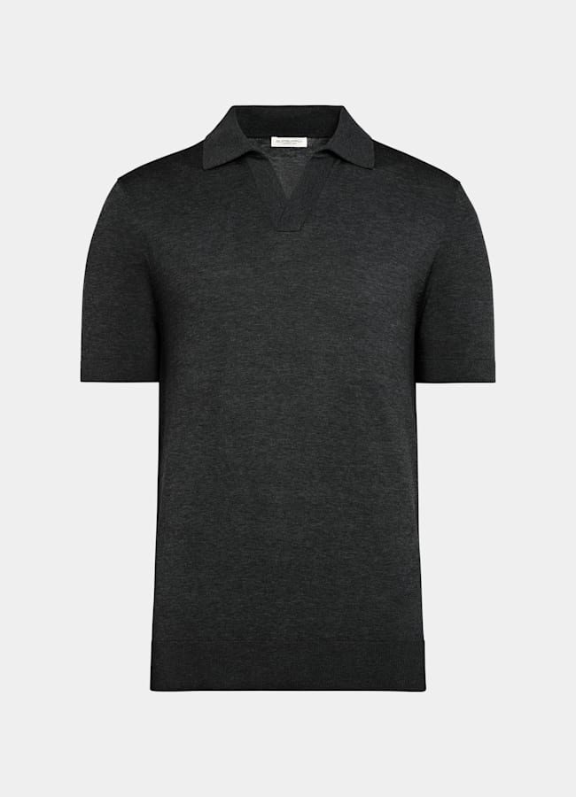 SUITSUPPLY Cotton Silk Dark Grey Buttonless Polo