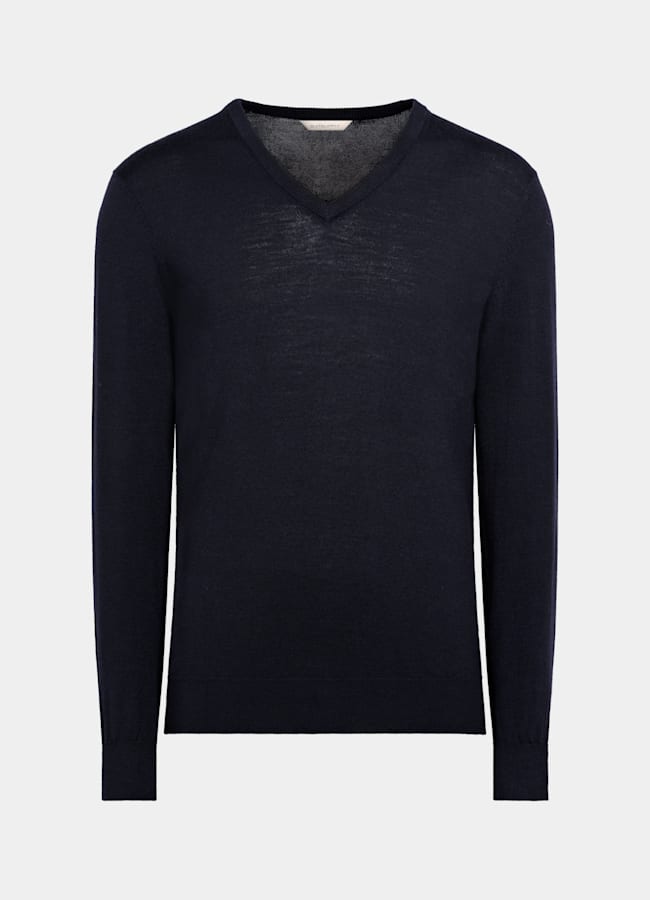 SUITSUPPLY Pure Wool Navy Merino V-Neck