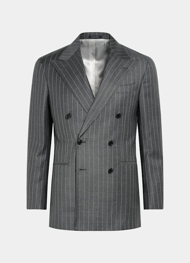 SUITSUPPLY Pure S110's Wool by Vitale Barberis Canonico, Italy Mid Grey Striped Custom Made Suit