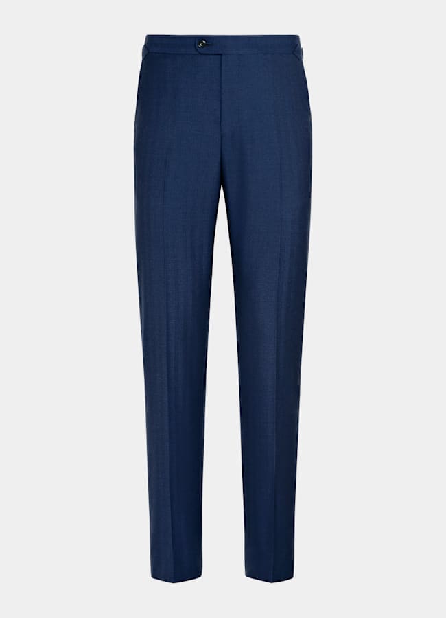 SUITSUPPLY All Season Wool Silk by Rogna, Italy Mid Blue Herringbone Perennial Tailored Fit Havana Suit