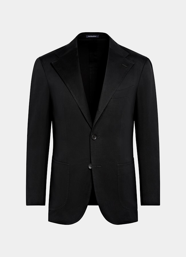 SUITSUPPLY Summer Cotton Cashmere by Solbiati, Italy Black Relaxed Fit Roma Suit