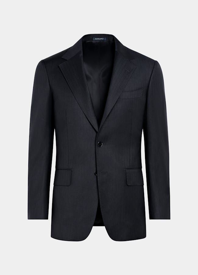 SUITSUPPLY All Season Pure S130's Wool by E.Thomas, Italy Navy Striped Tailored Fit Milano Suit