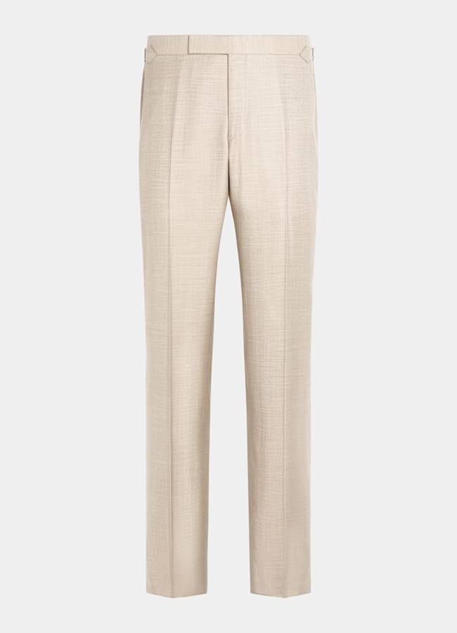 SUITSUPPLY Summer Wool Silk Linen by Rogna, Italy Sand Herringbone Tailored Fit Havana Suit