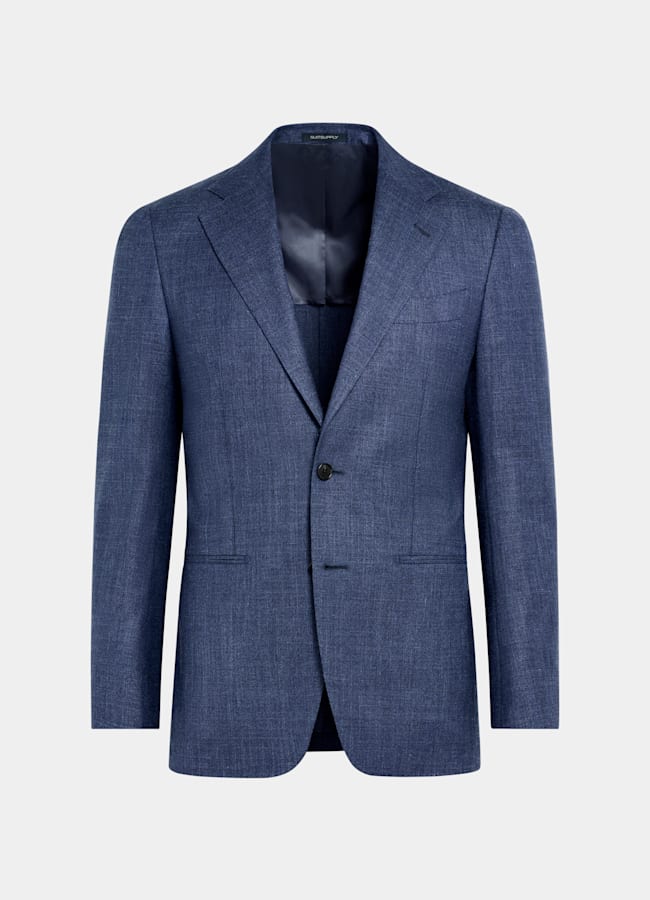 SUITSUPPLY Summer Wool Silk Linen by E.Thomas, Italy Mid Blue Tailored Fit Havana Suit