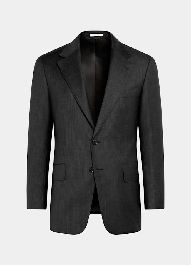 SUITSUPPLY All Season Pure S130's Wool by Carlo Barbera, Italy Dark Grey Striped Tailored Fit Milano Suit