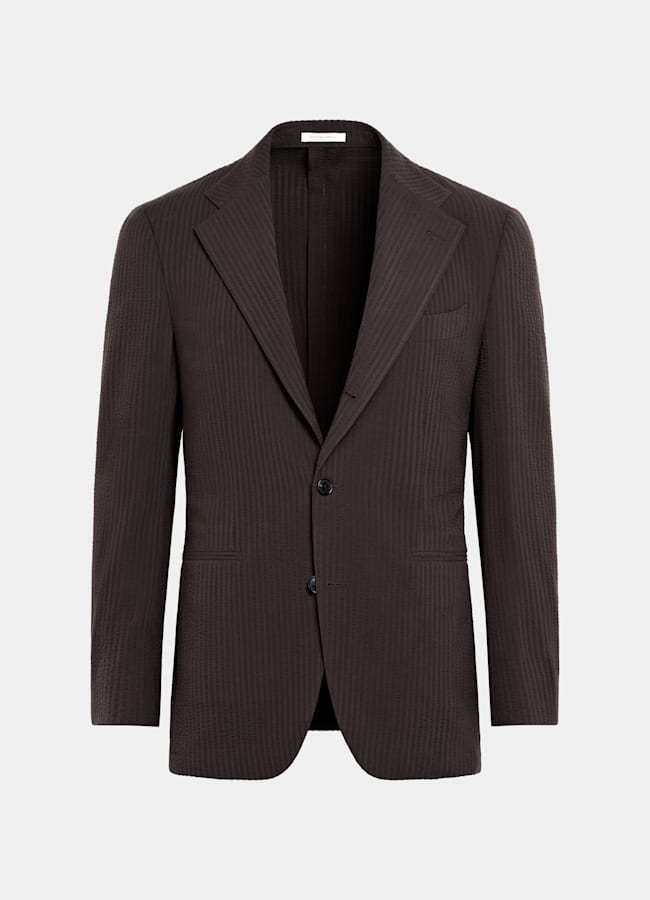 SUITSUPPLY Sommer Reine Schurwolle Seersucker von Delfino, Italien Roma Anzug dunkelbraun Relaxed Fit