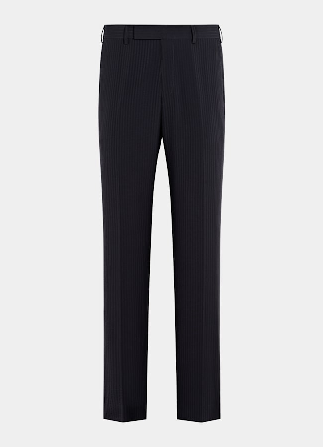 SUITSUPPLY Summer Pure Wool Seersucker by Delfino, Italy Navy Relaxed Fit Roma Suit