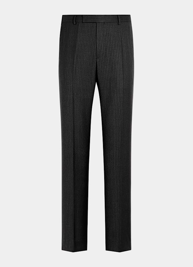 SUITSUPPLY All Season Pure Wool by Marling & Evans, United Kingdom Black Striped Tailored Fit Milano Suit