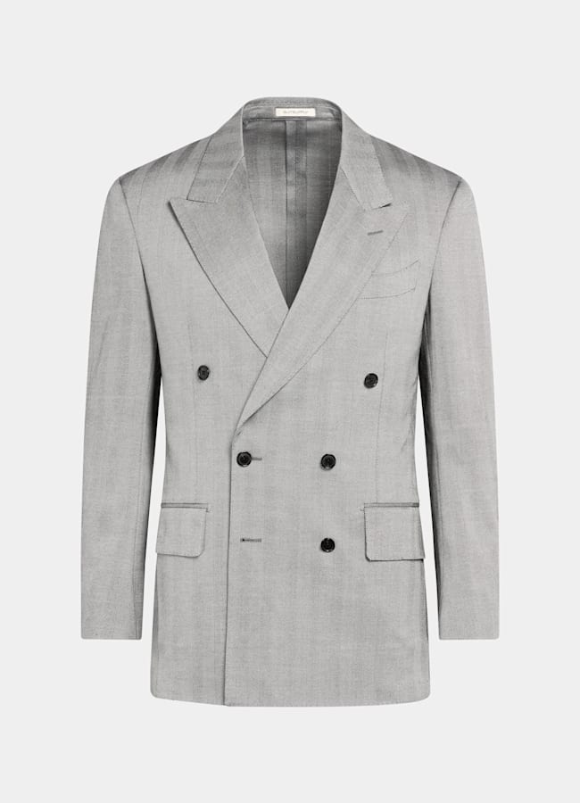 SUITSUPPLY All Season Wool Silk by Rogna, Italy Grey Herringbone Tailored Fit Milano Suit