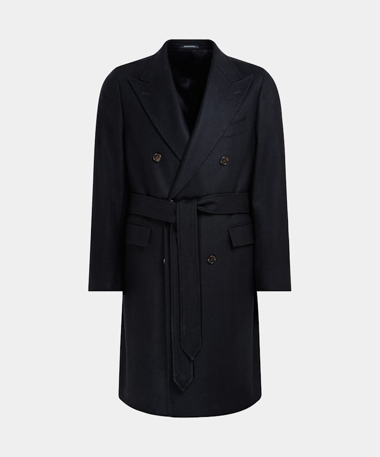 SUITSUPPLY Lana y cachemir de E.Thomas, Italia Abrigo azul marino punto de espiga con cinturón