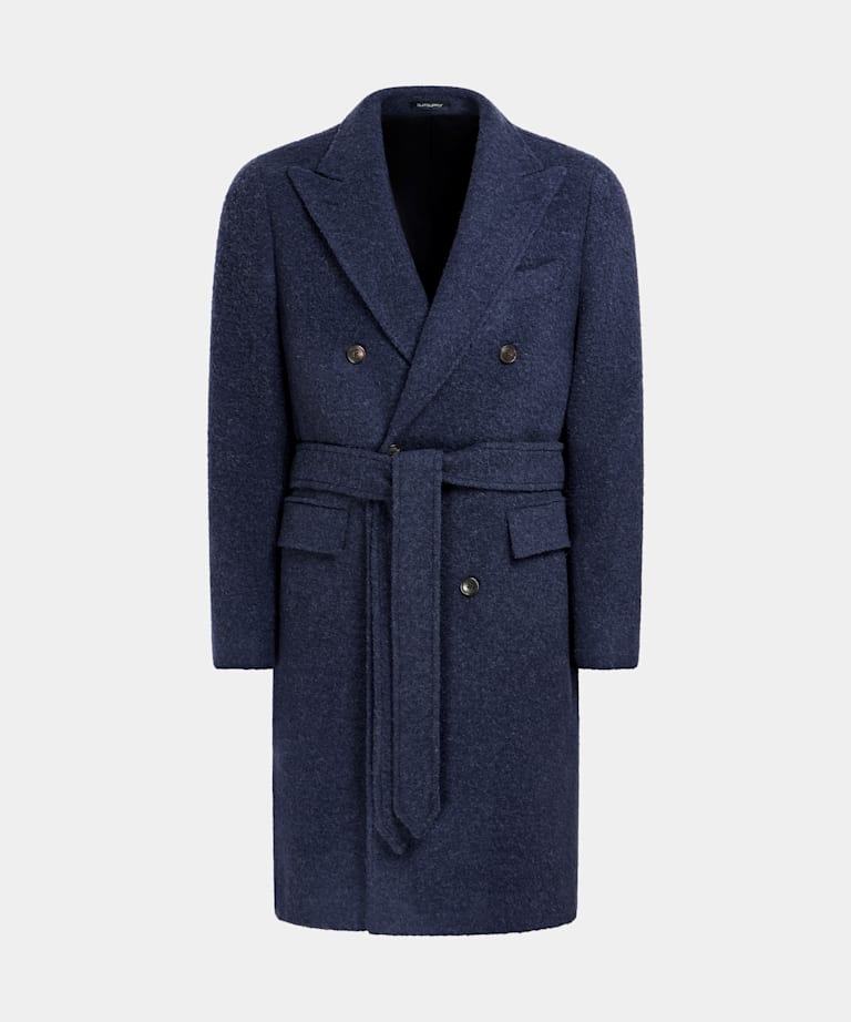 SUITSUPPLY Alpaca y poliamida de Ferla, Italia Abrigo azul intermedio con cinturón