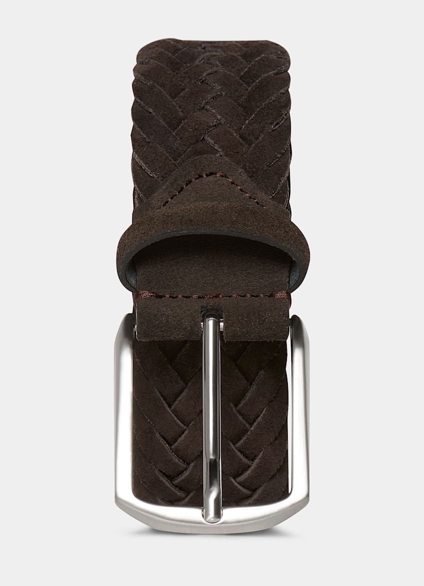 SUITSUPPLY Calf Suede by Pelletterie, Italy Brown Braided Belt