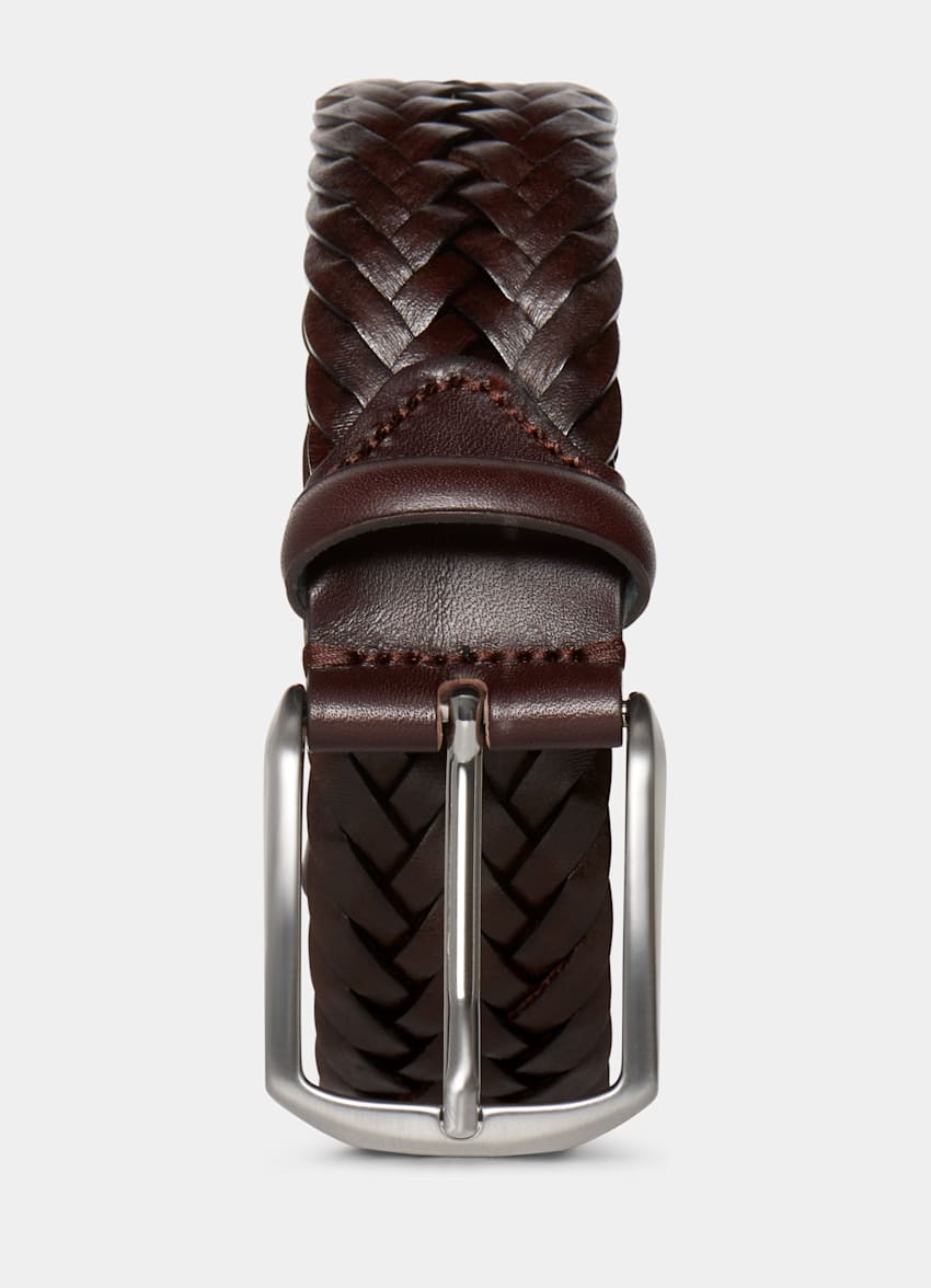 SUITSUPPLY Calf Leather by Pelletterie, Italy Brown Braided Belt