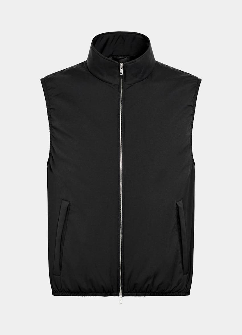 SUITSUPPLY Water-Repellent Technical Fabric by Olmetex, Italy Black Light Padded Zip Vest