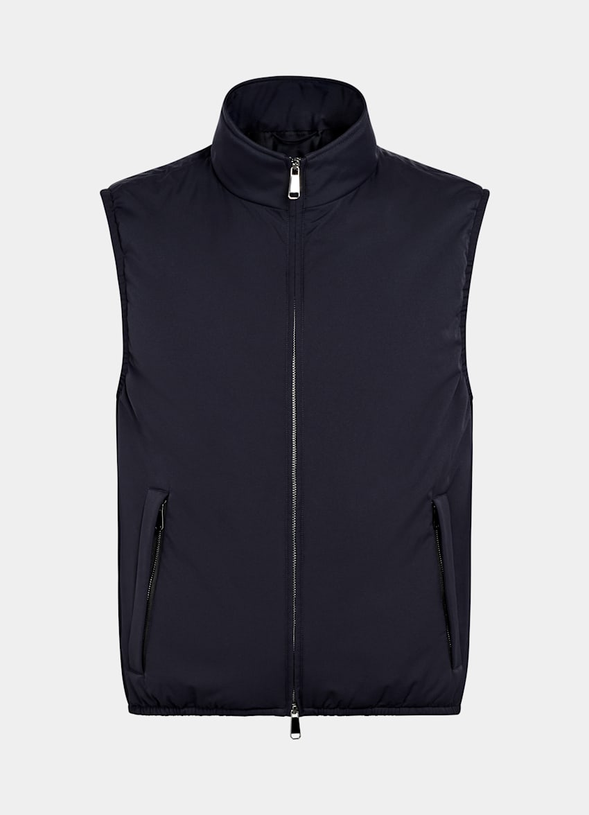 SUITSUPPLY Water-Repellent Technical Fabric by Olmetex, Italy Navy Light Padded Zip Vest