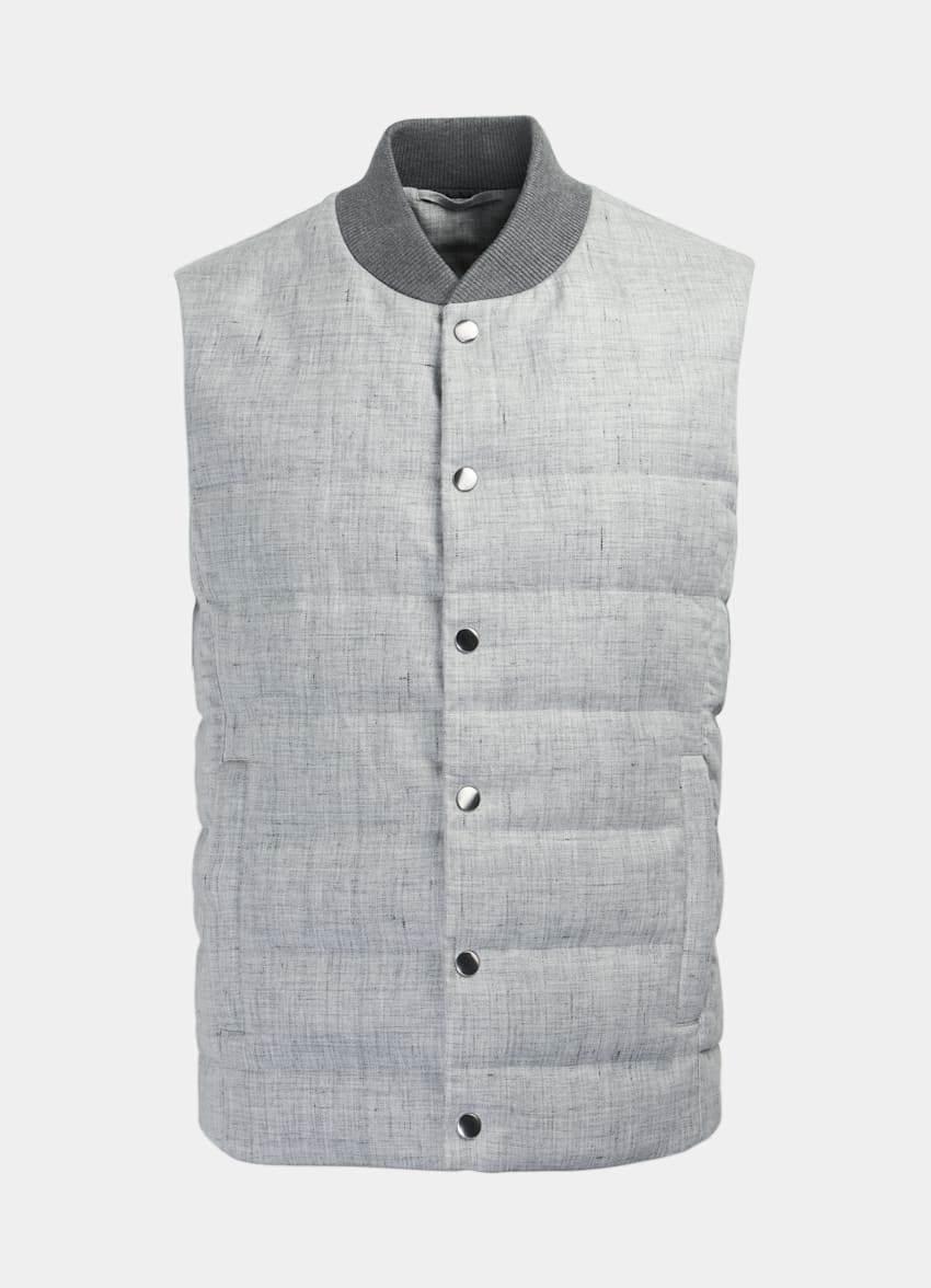 Light Grey Padded Vest Pure Linen Suitsupply Online Store