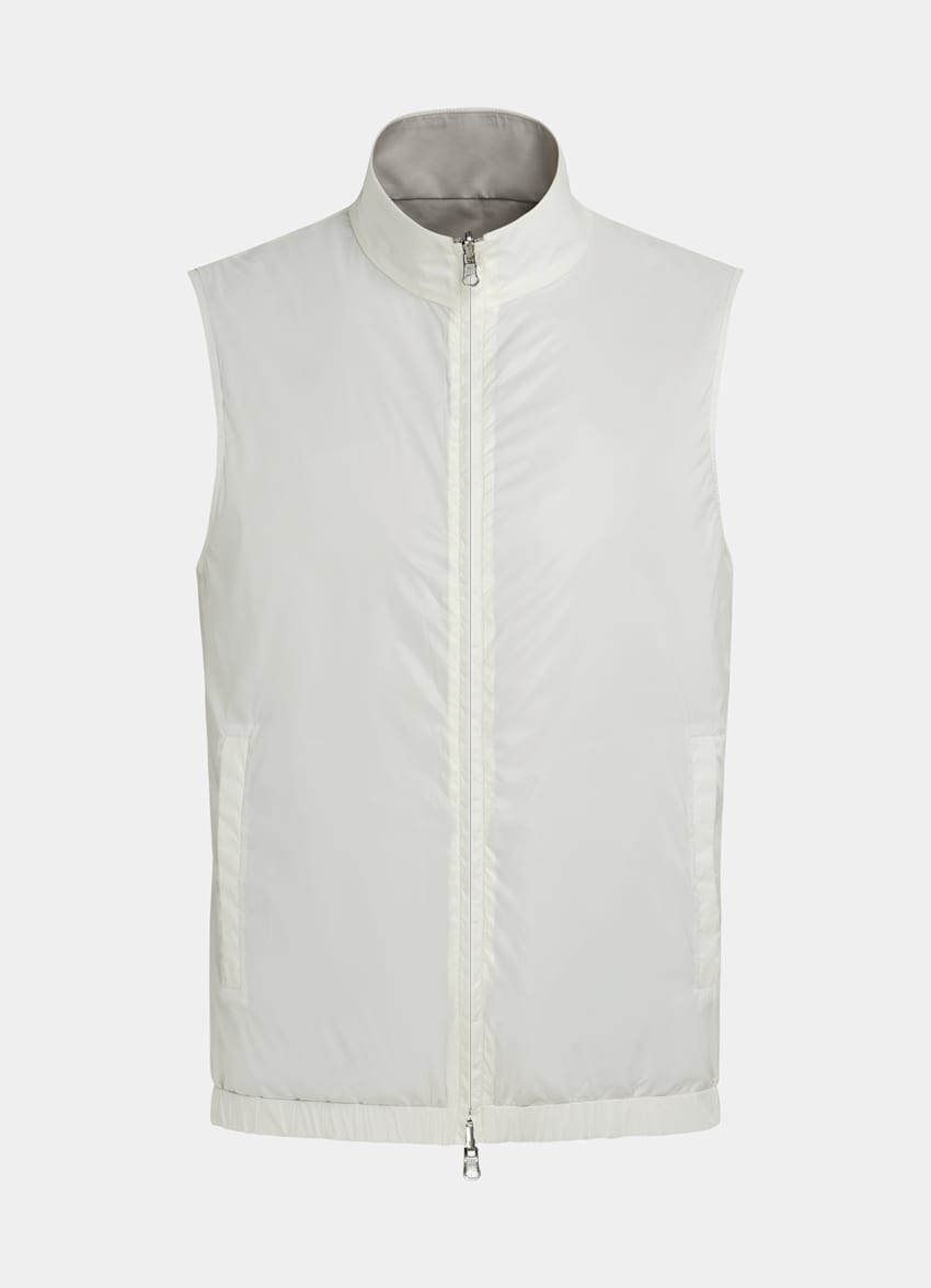 SUITSUPPLY Water-Repellent Technical Fabric by Olmetex, Italy Off-White & Sand Reversible Reversible Vest