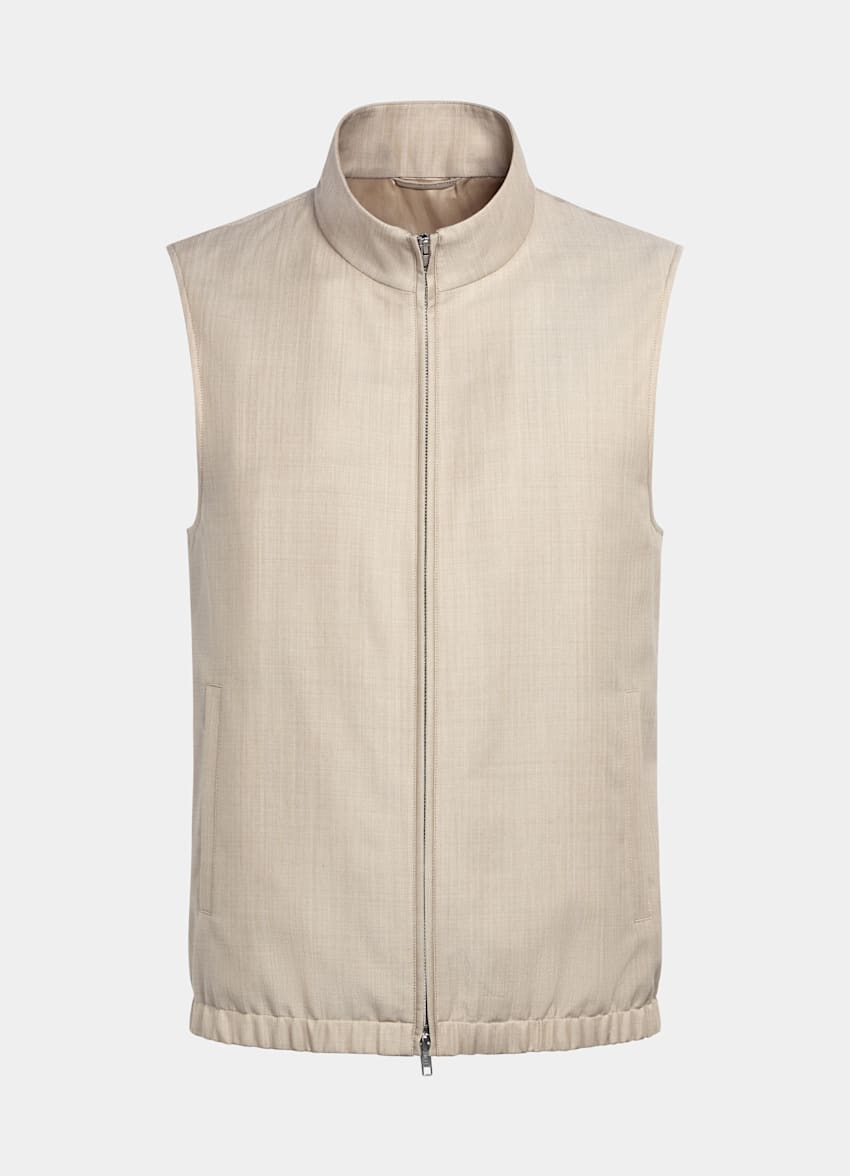 SUITSUPPLY Wool Mohair by Carlo Barbera, Italy Sand Herringbone Zip Vest