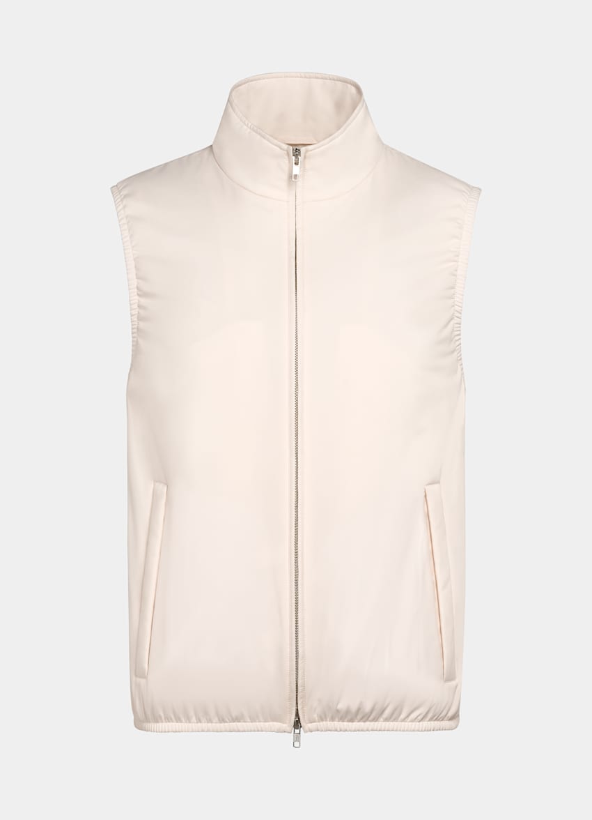 SUITSUPPLY Water-Repellent Technical Fabric by Olmetex, Italy Off-White Light Padded Zip Vest