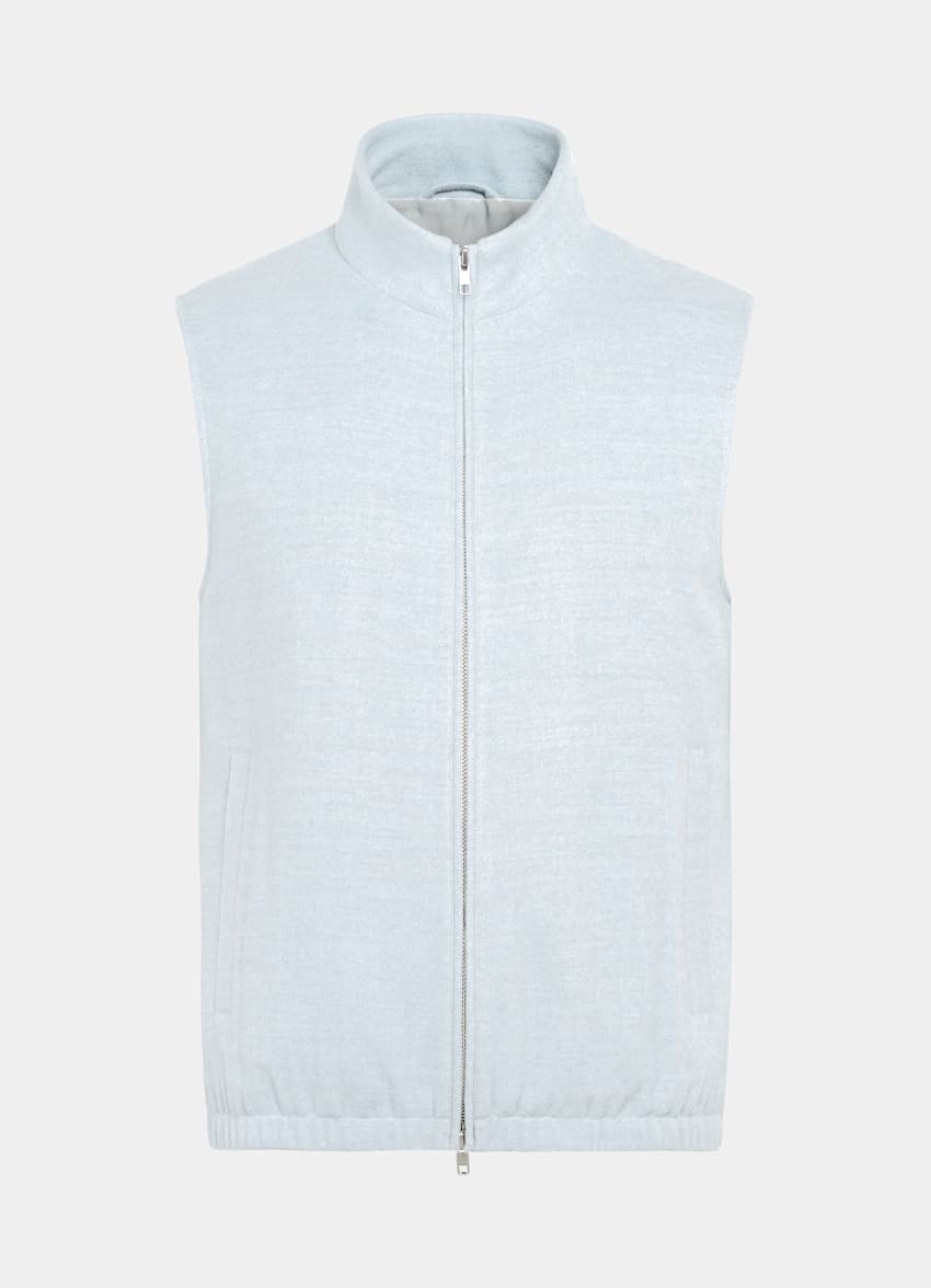 SUITSUPPLY Pure S180's Wool by Drago, Italy Light Blue Zip Vest