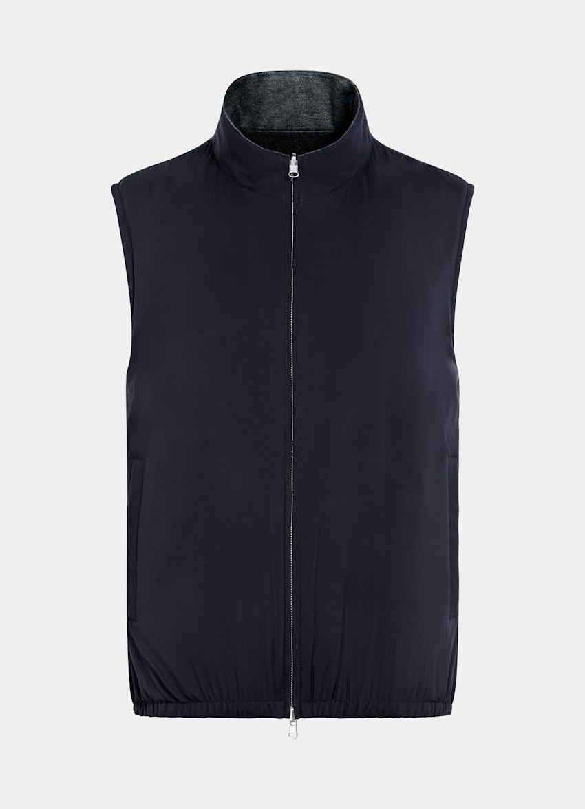 SUITSUPPLY Water-Repellent Technical Fabric by Olmetex, Italy Navy Reversible Light Padded Zip Vest