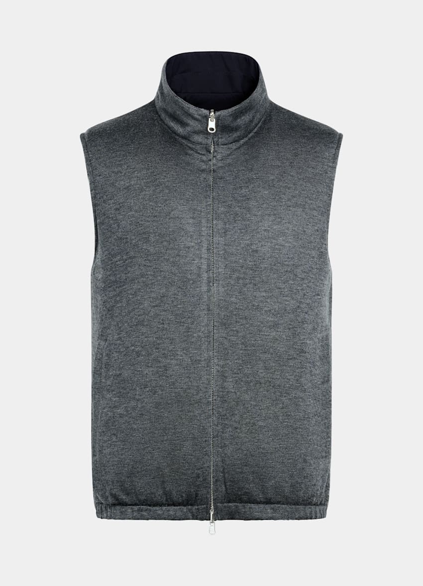 SUITSUPPLY Water-Repellent Technical Fabric by Olmetex, Italy Navy Reversible Light Padded Zip Vest