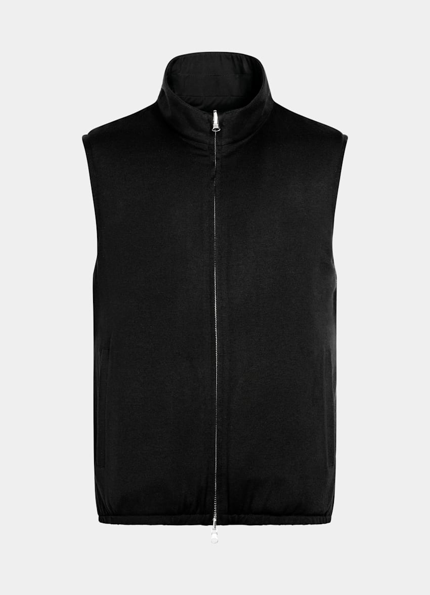 SUITSUPPLY Water-Repellent Technical Fabric by Olmetex, Italy Black Reversible Light Padded Zip Vest