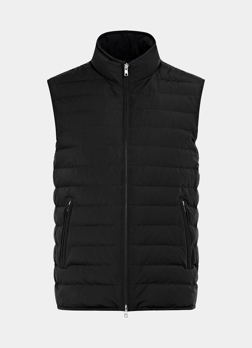 SUITSUPPLY Technical Fabric Black Down Zip Vest