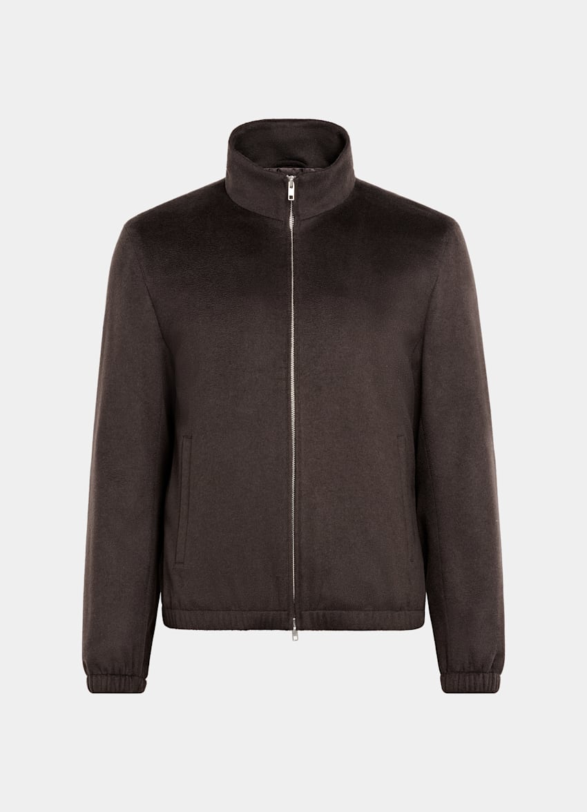 SUITSUPPLY Pure Cashmere by Colombo, Italy Dark Brown Bomber Jacket