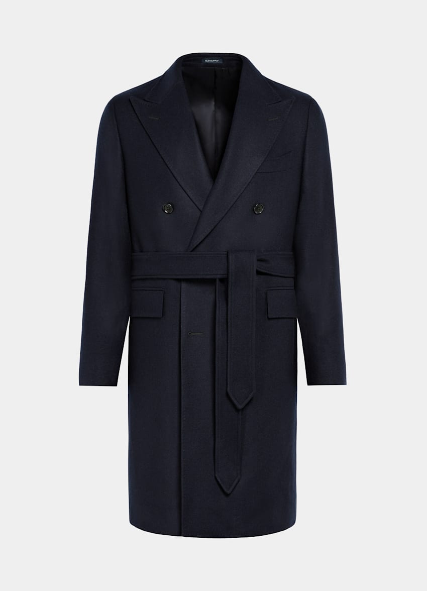 SUITSUPPLY Wool Cashmere by E.Thomas, Italy Navy Belted Overcoat