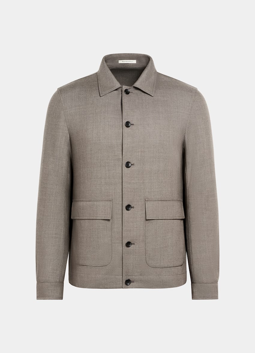 SUITSUPPLY Pure 4-Ply Traveller Wool by Rogna, Italy Taupe Bomber Jacket