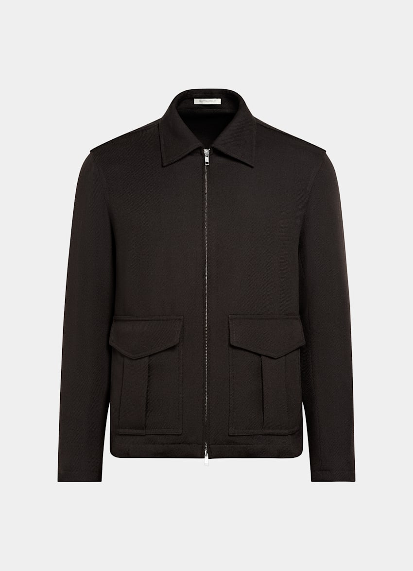SUITSUPPLY Pure Wool by Rogna, Italy Dark Brown Bomber Jacket