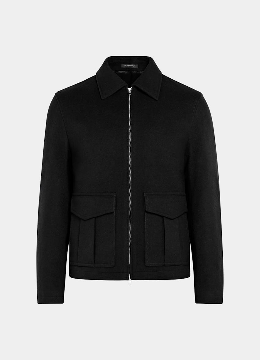 SUITSUPPLY Pure Wool Black Bomber Jacket