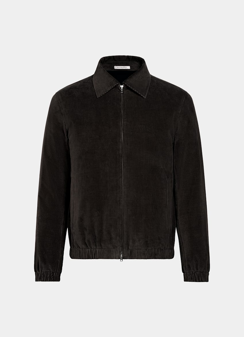 SUITSUPPLY Pure Cotton Corduroy by Pontoglio, Italy Dark Brown Corduroy Bomber Jacket