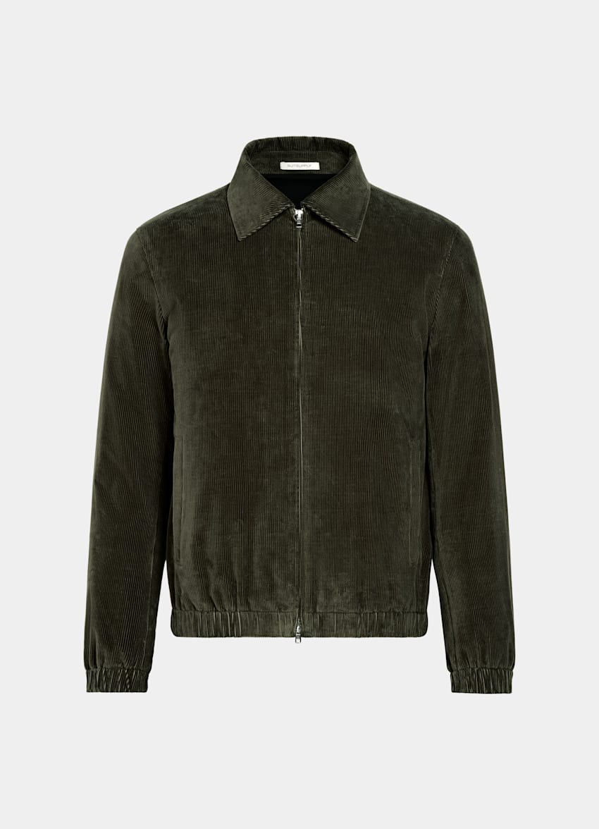 SUITSUPPLY Pure Cotton Corduroy by Pontoglio, Italy Dark Green Corduroy Bomber Jacket