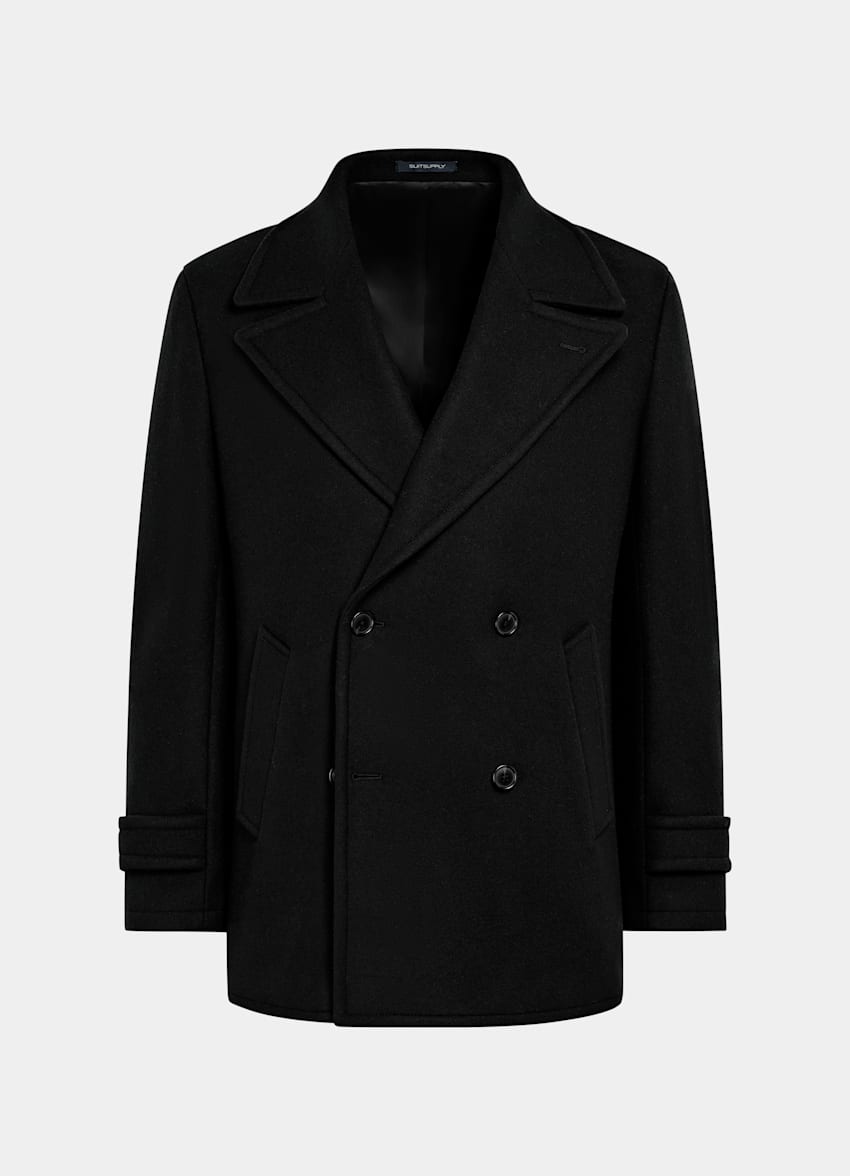 【24AW】DOUBLE FACE PEA COAT(BLACK) Black double-collar peacoat | Le 31 | Shop Men's Overcoats