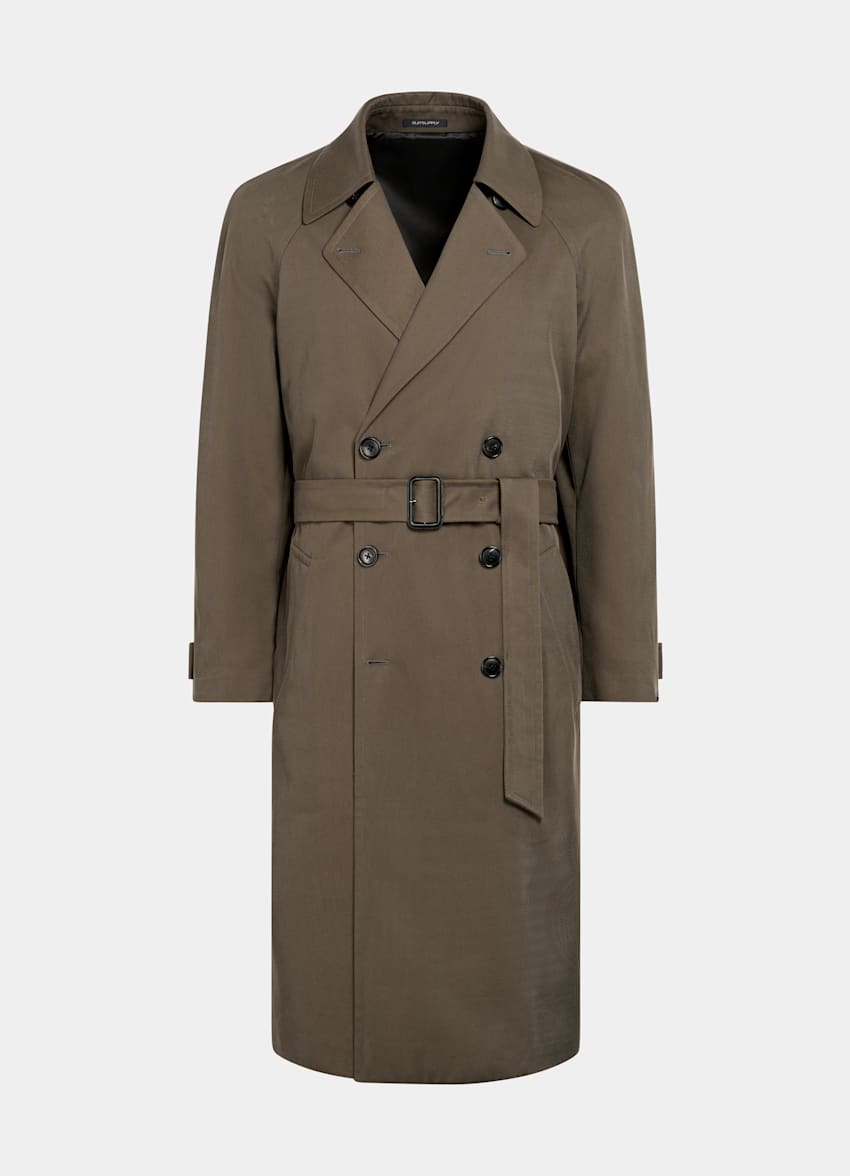 SUITSUPPLY Cotton Polyamide by Emmetex, Italy Mid Green Trench Coat