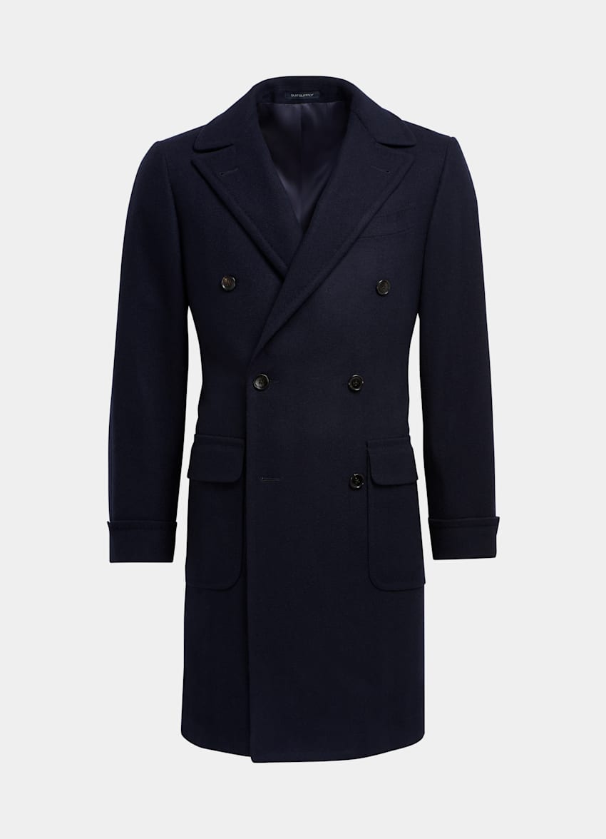 SUITSUPPLY Wool Cashmere by E.Thomas, Italy Navy Herringbone Polo Coat