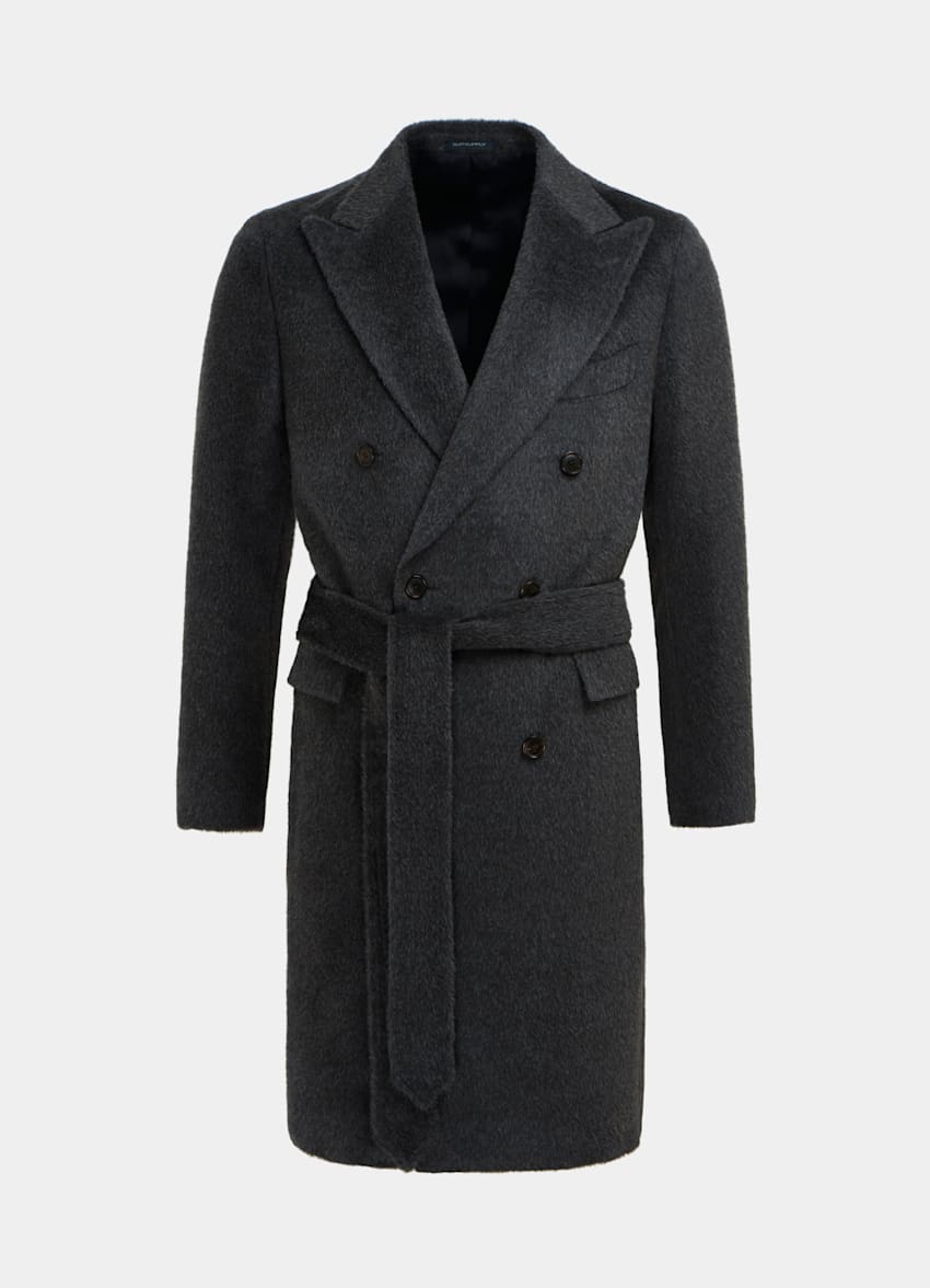 SUITSUPPLY Llama Wool by Piacenza, Italy Dark Grey Belted Overcoat